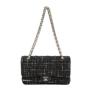 Chanel Womens Tweed Double Flap Chain Strap Shoulder Black